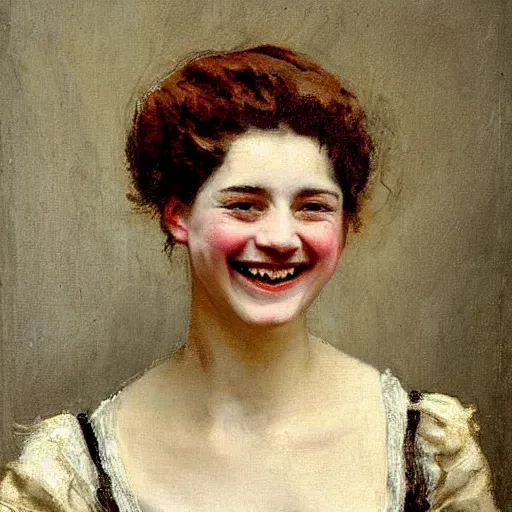 Prompt: young victorian lady laughing, painted by alfred stevens