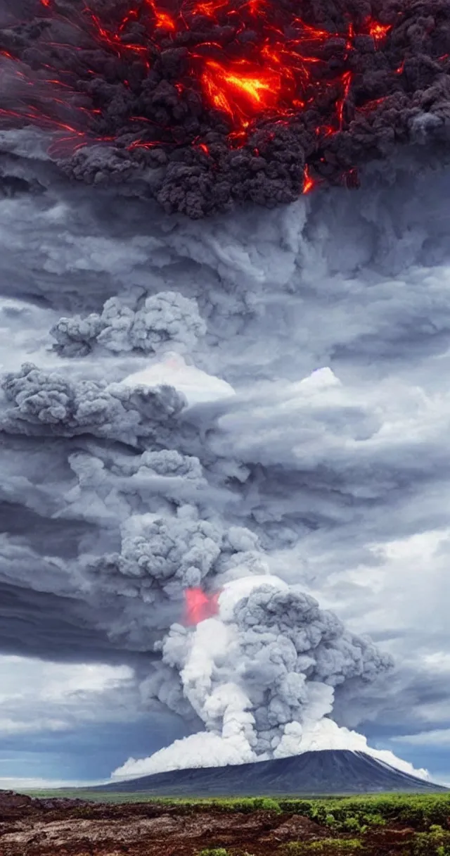 Prompt: huge storm on an erupting volcano, cyclone, rain, wind, lava, hyper realistic picture, hd