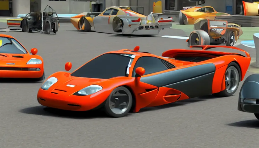 Image similar to mclaren f 1 in pixar cars 2, still shot