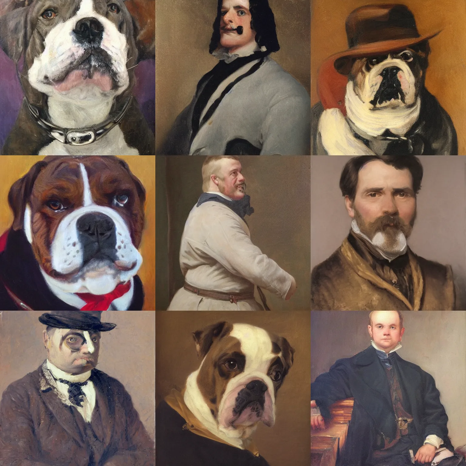 Prompt: portrait of a man who looks like a bulldog, oil on canvas by william sidney mont, 1 8 8 3, trending on art station