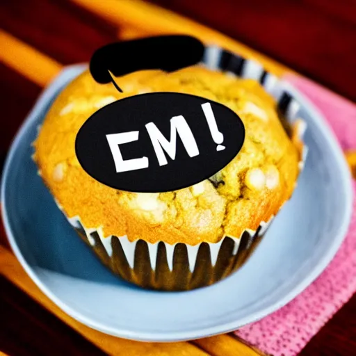 Image similar to photo of a muffin with a speech bubble over its head saying 'eat me, daddy'.