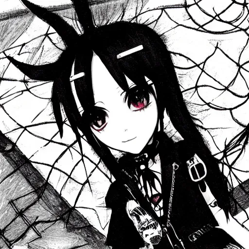 Image similar to punk little girl, profile picture, grunge fashion, reflection, cute artwork, inspired by made in abyss, gothic style