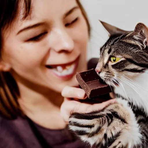 Prompt: a cat eating chocolate