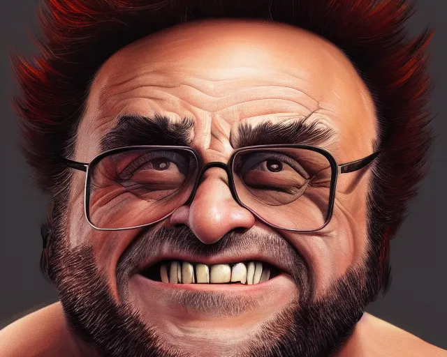 Image similar to danny devito as wolverine, claws up, oil on canvas portrait, octane render, trending on artstation