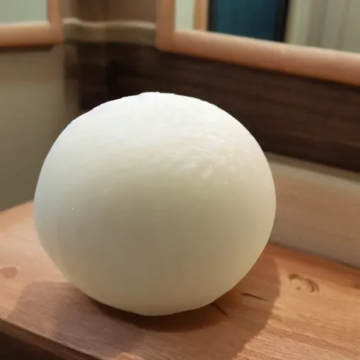 Image similar to a round soap as a head, the soap is standing in front of a mirror