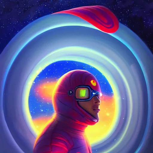 Image similar to spaceman superhero with cape and magic spells surfing, isometric scifi astral spirit space journey in oil painting, pulled into the spiral vortex, trending on artstation, award winning, emotional, highly detailed ethereal isometric surrealist art