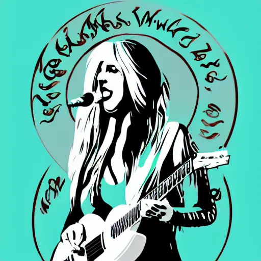 Image similar to stevie nicks playing guitar and singing, sticker - art, svg vector, adobe - illustrator