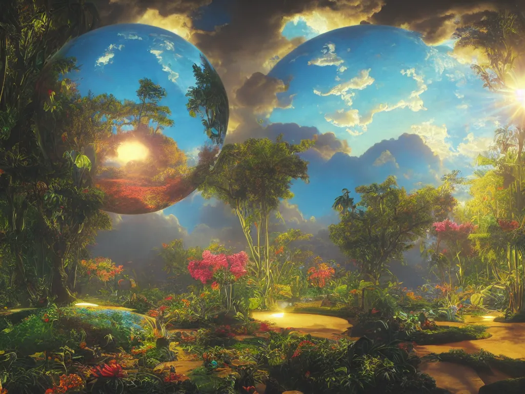 Prompt: sunlight study, the universe is a spheroid region 7 0 5 meters in diameter, art nouveau, kauai, by rachel ruysch and martin johnson heade and ( ( ( ( ( lisa frank ) ) ) ) ), 8 k, sharp focus, octane render