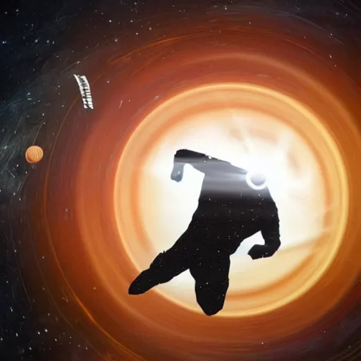 Image similar to astronaut falling into a interstellar black hole