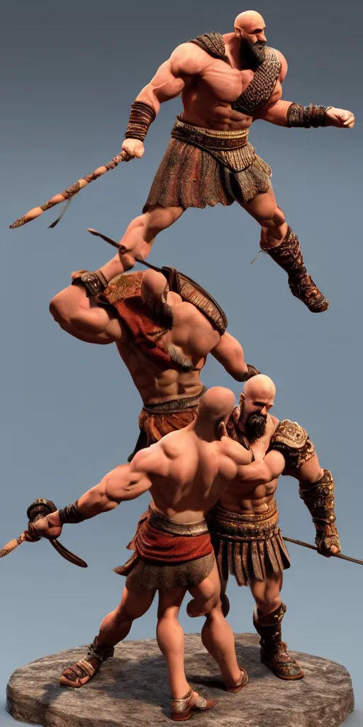 Prompt: 3D figure of Hercules fighting Kratos