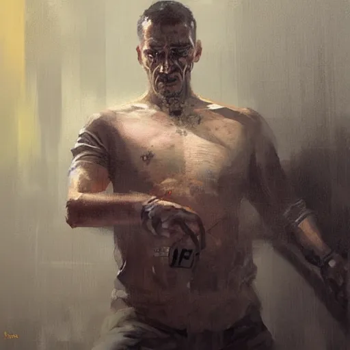 Prompt: criminal in jail, oil painting, by Greg Rutkowski