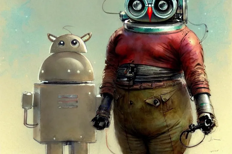 Image similar to adventurer ( ( ( ( ( 1 9 5 0 s retro future robot android fat wise old owl android. muted colors. ) ) ) ) ) by jean baptiste monge!!!!!!!!!!!!!!!!!!!!!!!!! chrome red