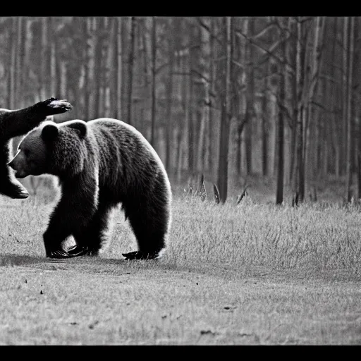 Prompt: a bear fighting in the vietnam war, 4 k, high resolution, still, landscape, hd, dslr, hyper realistic