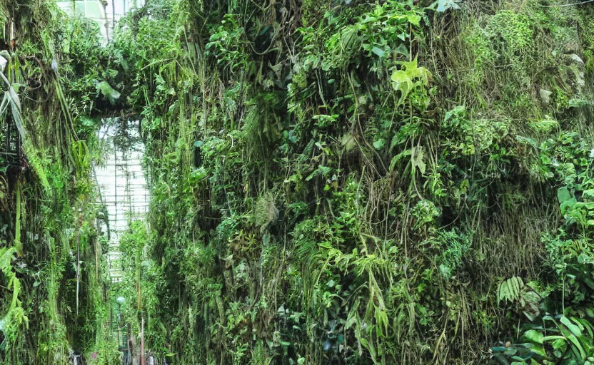 Prompt: decrepit overgrown walmart flooded jungle paradise moss vines documentary footage