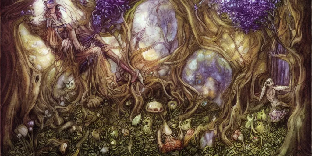 Image similar to mashroom Brian Froud fantasy illustration Fairy painting, Trending on artstation.