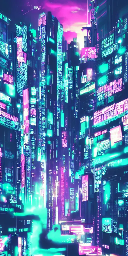 Prompt: vaporwave cyberpunk wallpaper, simple design, graphic design, dark colors, high contrast,UI