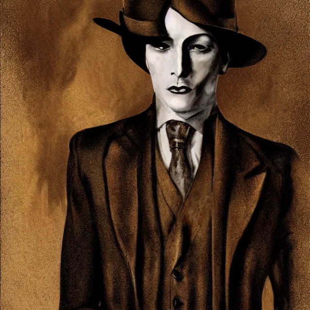 Image similar to photorealistic sepia painted portrait of a 1 9 2 0 s era male occultist, well dressed, long - tailed tuxedo coat, atmospheric lighting, dark, brooding, in the style of hazel morgan, horror, painted, intricate, ultra detailed, well composed, best on artstation, cgsociety, epic, stunning, gorgeous, intricate detail, much wow, masterpiece