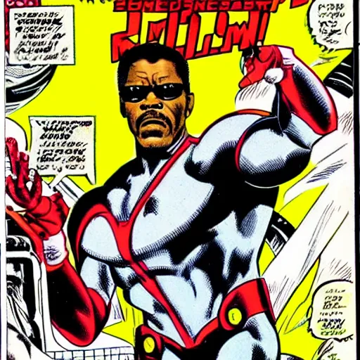 Image similar to Samuel L. Jackson as Tony Stark, comic book cover, art by Steve Ditko.