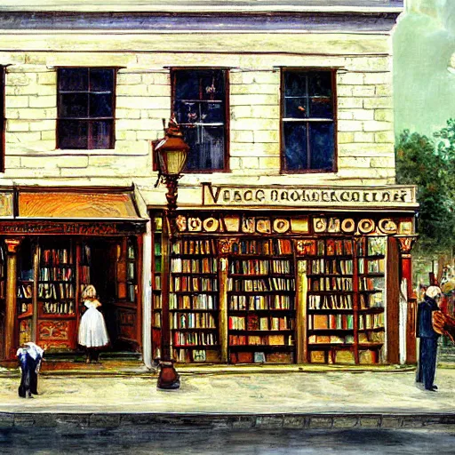 Image similar to magic victorian bookshop painting