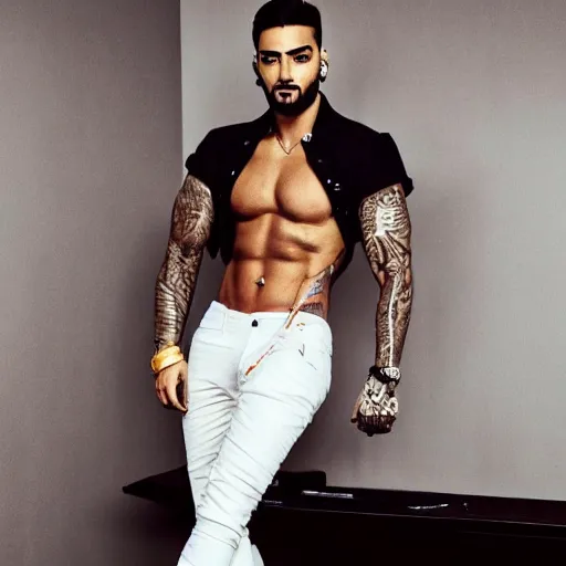 Image similar to a realistic detailed photo of a guy who is an attractive humanoid who is half robot and half humanoid, who is a male android, singer maluma, shiny skin, posing like a statue, blank stare, in a living room, on display, showing off his muscles