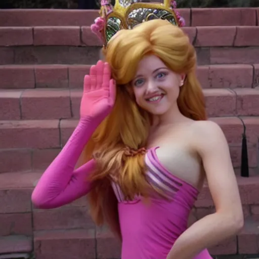 Prompt: live action princess peach in yoga pants
