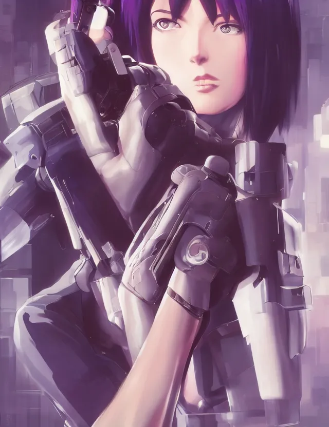 Image similar to a fullbody portrait of motoko kusanagi the major ghost in the shell : : stand alone complex, under repairs, maintenance : : by ilya kuvshinov, rossdraws, artgerm, sola digital arts, anti aliasing, raytracing : :