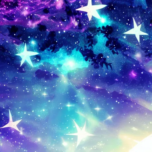 Image similar to anime style hd wallpaper of outer space horizon, glittering stars scattered about, lilac colors