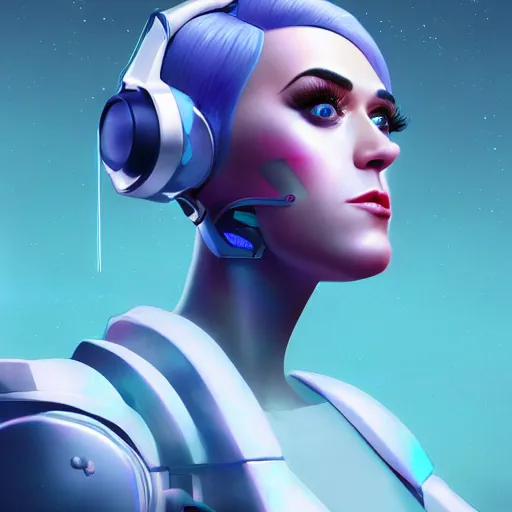 Image similar to portrait of a cyborg katy perry, metallic skin, led lights, high technology inplants, mattepainting concept blizzard pixar maya engine on stylized background splash comics global illumination lighting artstation lois van baarle, ilya kuvshinov, rossdraws