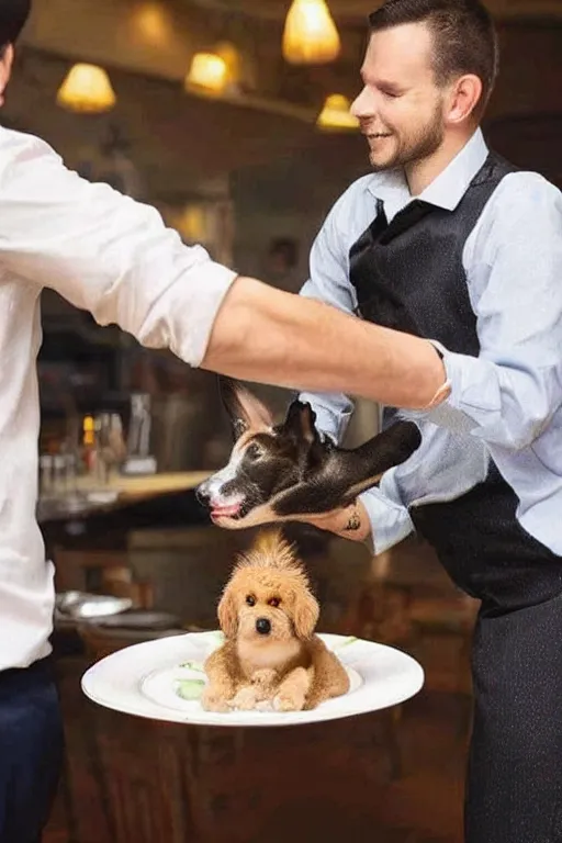 Image similar to a waiter who has a dog's head