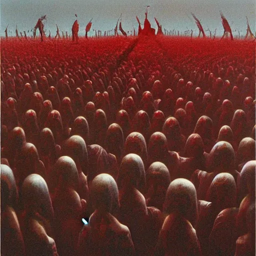 Image similar to Zdzisław Beksiński painting of the red army