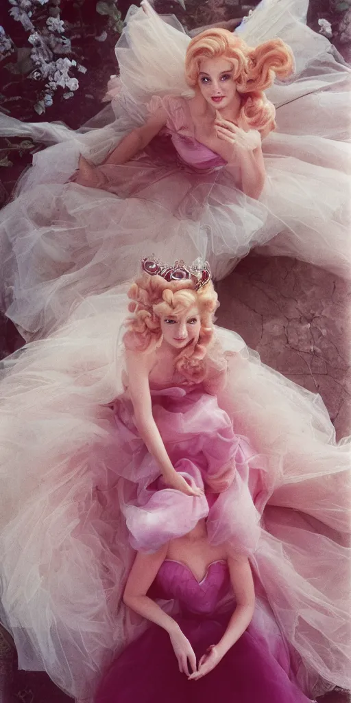 Image similar to Princess Peach, 35mm, f2.8, age, award-winning, candid portrait photo by annie leibovitz