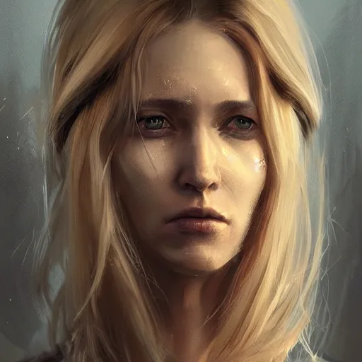 Prompt: portrait of a woman by greg rutkowski, she is about 3 0 years old, pretty, blond hair with two strans around her face, crying, helplessness and denial, she is wearing a futuristic space gear, highly detailed portrait, digital painting, artstation, concept art, smooth, sharp foccus ilustration, artstation hq.