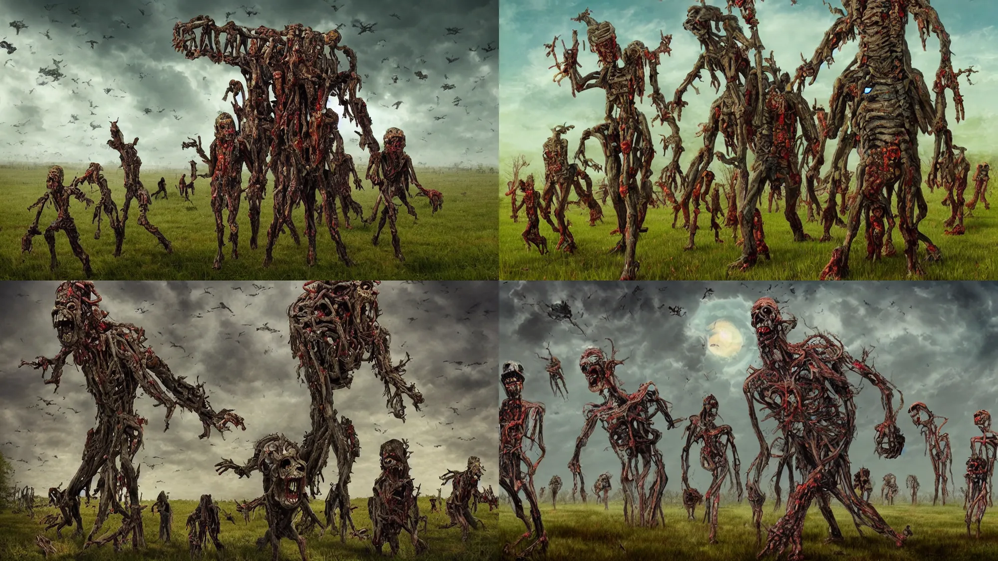 Prompt: Midwest countryside, towering giant made of zombies, fantasy art