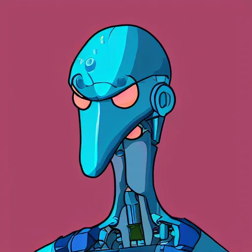 Image similar to cyberpunk robotic squidward, sharp lines, digital, artstation, colored in