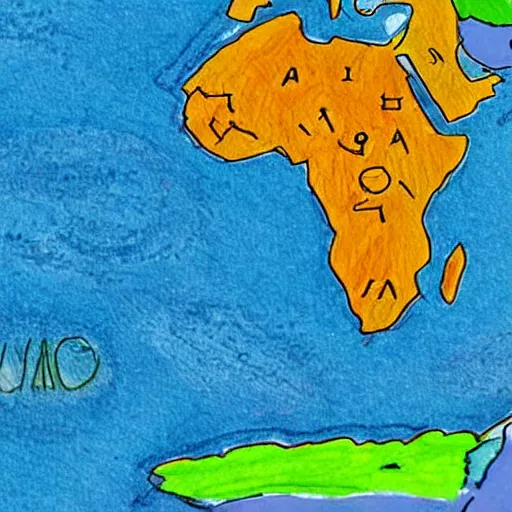 Prompt: a map of the world drawn by a little kid