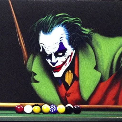 Image similar to the joker playing pool painted by goya