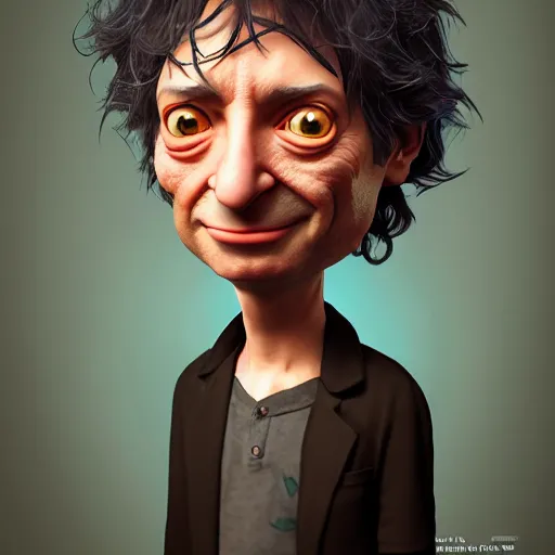 Prompt: an epic chibi comic book style portrait painting of neil gaiman, character design by mark ryden and pixar and hayao miyazaki, unreal 5, daz, hyperrealistic, octane render, cosplay, rpg portrait, dynamic lighting, intricate detail, harvest fall vibrancy, cinematic