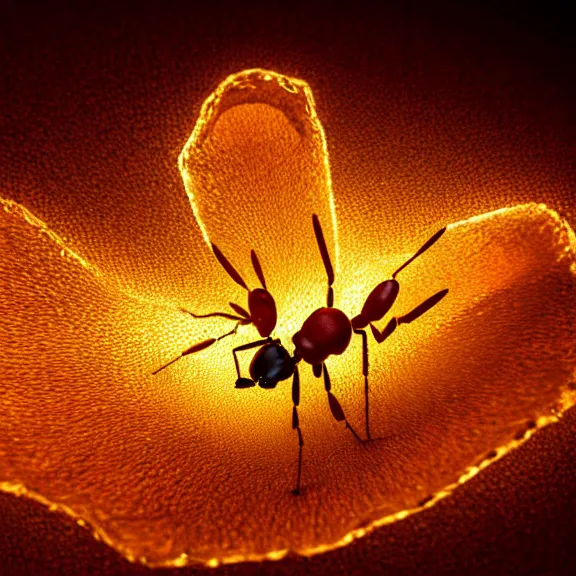 Prompt: a scientific illustration of a queen ant, beautiful shaped glass object made of fire flame frosted glass with a light orange white tint. studio lighting, high resolution, high quality, very detailed