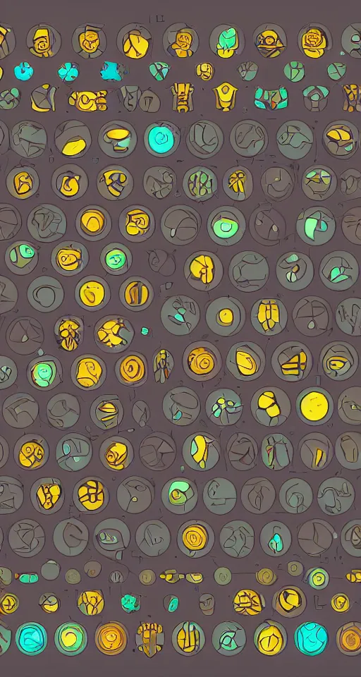 Image similar to vector pattern with Samus Aran and Metroid icons, evenly spaced, vector illustration, SVG, simple muted colors, dark, black OLED background, minimal, simple, subtle, understated, symmetry, symmetrical, looping, artstation, DeviantArt