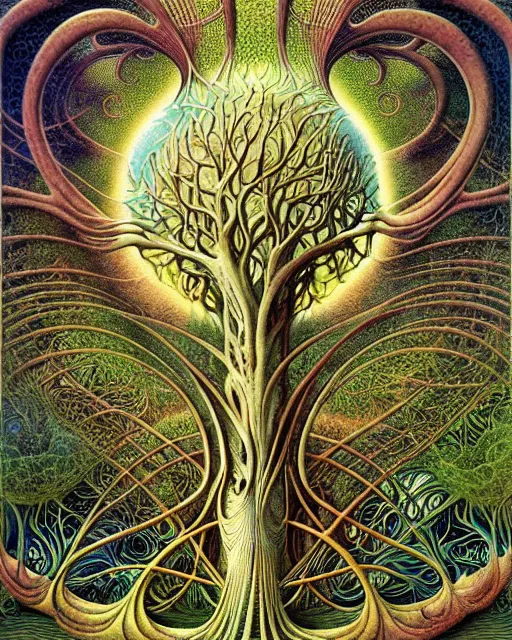 Image similar to tree of life by roger dean and andrew ferez, art forms of nature by ernst haeckel, divine chaos engine, symbolist, visionary, art nouveau, botanical fractal structures, organic, detailed, realistic, surreality