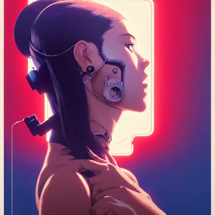 Prompt: side portrait of cyborg girl | | head and shoulders only, audrey plaza, fine detail!! anime!! realistic shaded lighting!! poster by ilya kuvshinov katsuhiro otomo ghost - in - the - shell, magali villeneuve, artgerm, jeremy lipkin and michael garmash and rob rey