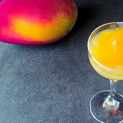 Prompt: A mango dreaming of becoming a cocktail