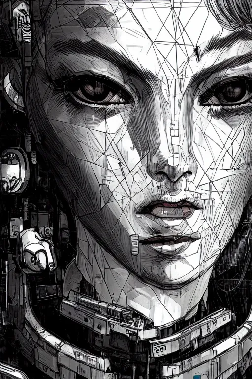 Image similar to a close - up portrait of a cyberpunk cyborg girl, by kim jung gi, rule of thirds