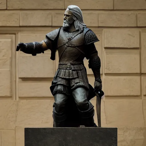 Image similar to a statue of Geralt of rivia at the louvre, leonardo da vinci, uhd, photo,