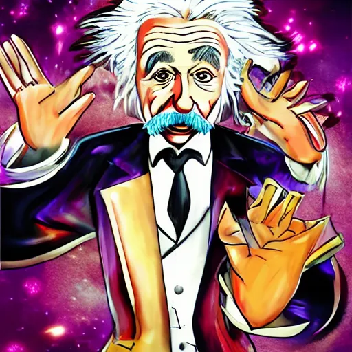 Prompt: einstein in style of jojos bizarre adventure