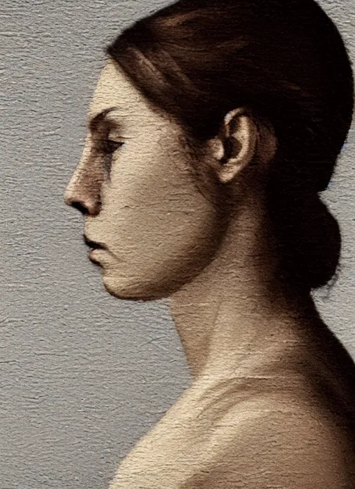 Image similar to a woman's face in profile, made of kintsugi, in the style of the Dutch masters and Gregory Crewdson, dark and moody