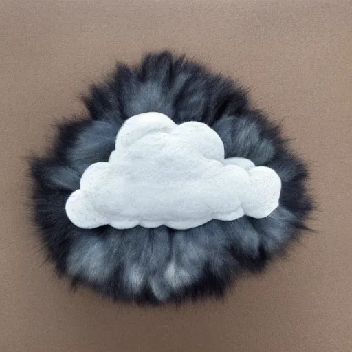 Image similar to happy storm cloud made of fur, mixed media