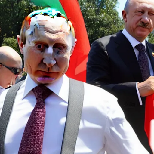 Image similar to putin and erdogan at a gay pride parade