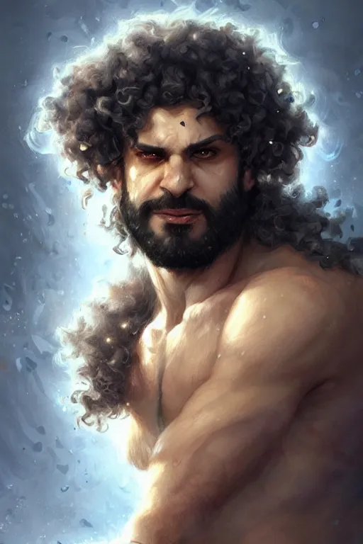 Prompt: a curly - haired persian guy god of the cognition, highly detailed, d & d, fantasy, highly detailed, digital painting, trending on artstation, concept art, sharp focus, illustration, art by artgerm and greg rutkowski and magali villeneuve