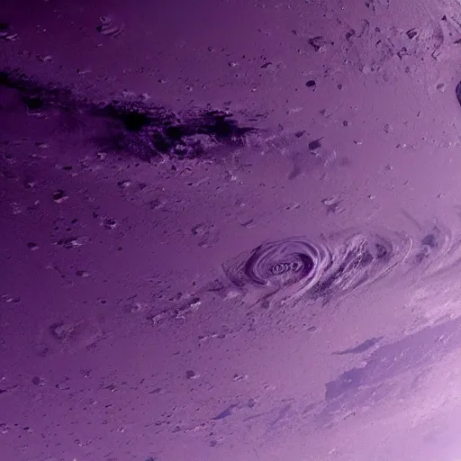 Image similar to close - up of a purple planet from the space, seas mountains and clouds on its surface